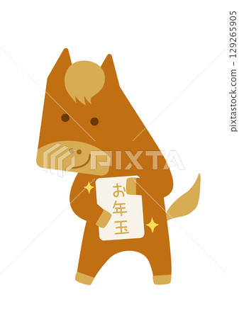 New Year's greetings/A simple horse character happy with a New Year's gift New Year's greetings/A simple horse character happy with a New Year's gift 129265905