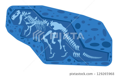 illustration of Tyrannosaurus rex fossil a large carnivorous dinosaur embedded in a blue rock formation skeletal remains T-rex structure ancient geological kids fun color illustration of Tyrannosaurus rex fossil a large carnivorous dinosaur embedded in a blue rock formation skeletal remains T-rex structure ancient geological kids fun color 129265968