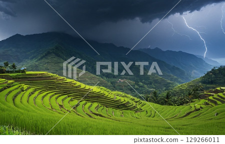 美好的露台的米領域 129266011