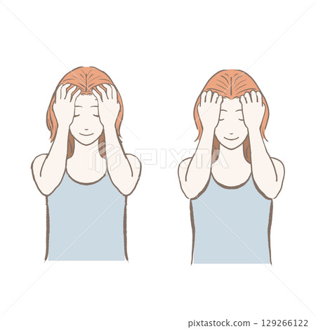 Hand-drawn illustration of a woman doing a head massage 129266122