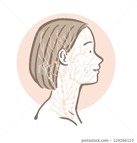 A hand-drawn illustration of a middle-aged woman and lymphatic flow A hand-drawn illustration of a middle-aged woman and lymphatic flow 129266123