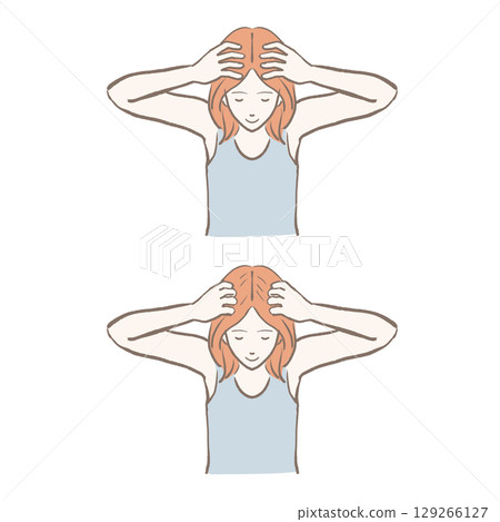 手繪插畫：一位女士正在做頭部按摩 129266127
