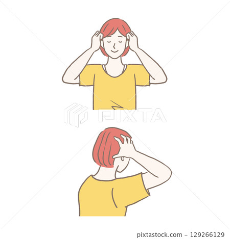 手繪插畫：一位女士正在做頭部按摩 129266129