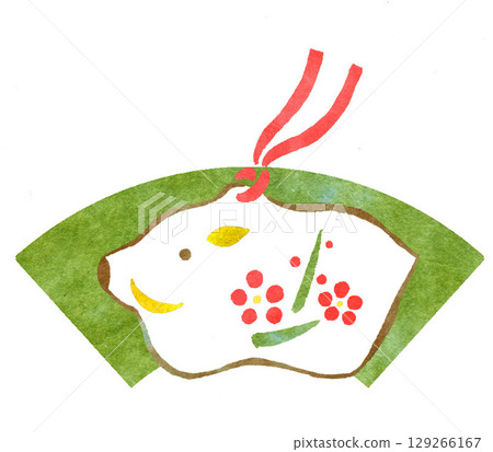 新年插畫：豬年，有扇子的陶鈴 129266167