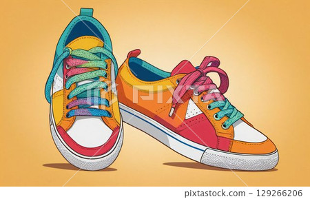 彩色鞋帶和鞋子 129266206