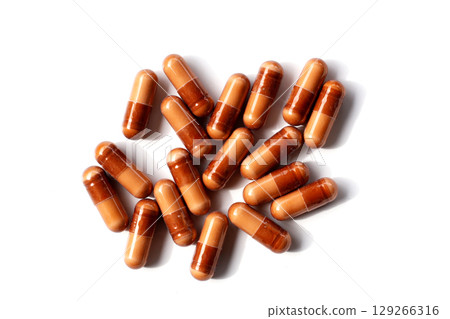 Brown collagen capsules for skin health. Brown collagen capsules for skin health. 129266316