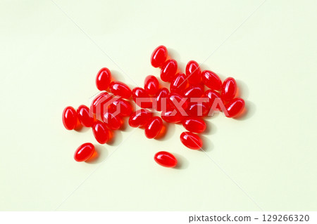 Red softgel Q10 capsules for dietary supplement. Red softgel Q10 capsules for dietary supplement. 129266320