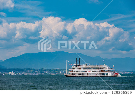 The tourist boat Michigan sailing on Lake Biwa, Otsu City, Shiga Prefecture 129266599