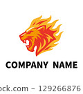 帶有火焰的獅子標誌插圖 | 獅子吉祥物徽章設計 129266876