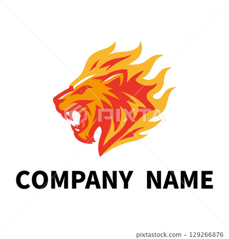 帶有火焰的獅子標誌插圖 | 獅子吉祥物徽章設計 帶有火焰的獅子標誌插圖 | 獅子吉祥物徽章設計 129266876