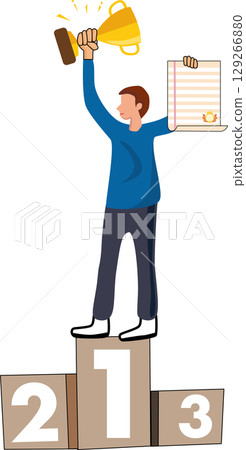 Illustration of Man Winning With Trophy and Certificate Illustration of Man Winning With Trophy and Certificate 129266880