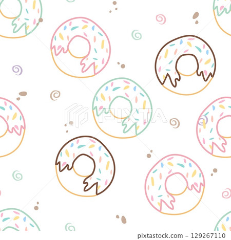 Seamless outline pattern with donuts and sprinkles Seamless outline pattern with donuts and sprinkles 129267110