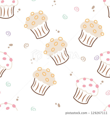 Seamless outline pattern with cupcakes and sprinkles Seamless outline pattern with cupcakes and sprinkles 129267111