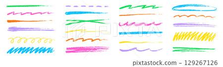 Line crayon pencil underline color set. Hand drawn colorful brush, chalk and marker stroke in sketchy kid art style. Rough crayon pencil texture highlight divider element. Vector Line crayon pencil underline color set. Hand drawn colorful brush, chalk and marker stroke in sketchy kid art style. Rough crayon pencil texture highlight divider element. Vector 129267126