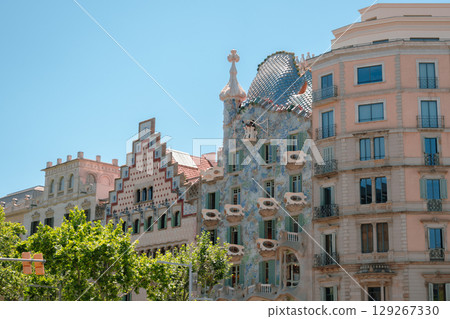 Exterior Architecture of Gaudi Casa Batllo in Barcelona, Spain 129267330