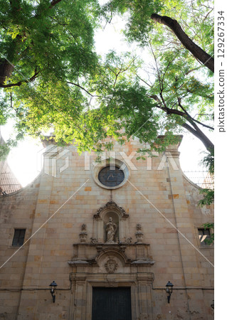 Church of Saint Philip Neri in Barcelona Gothic Quarter, Spain 129267334