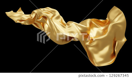 Gold fabric on black background 3d render 129267345
