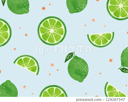 淺藍色背景上排列的酸橙水彩背景插圖 淺藍色背景上排列的酸橙水彩背景插圖 129267347