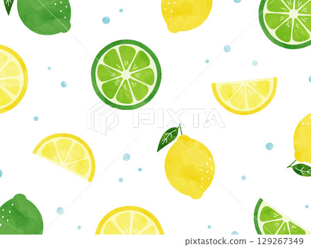 檸檬、酸橙和圓點的水彩插圖 檸檬、酸橙和圓點的水彩插圖 129267349