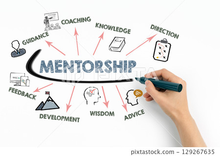 MENTORSHIP Concept. Chart with keywords and icons on white background 129267635