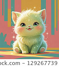 Fluffy cute white cat / AI illustration 129267739