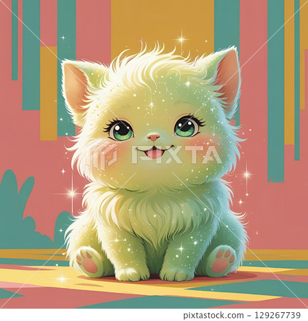 毛茸茸的可愛白貓/AI插圖 129267739