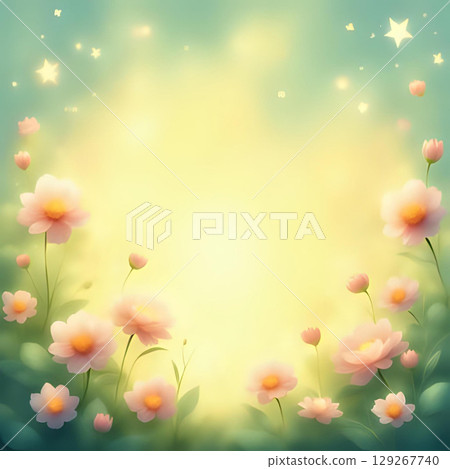 粉紅色花朵背景與光芒閃耀/AI插畫 129267740