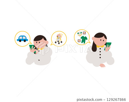 Illustration material of a woman researching on a smartphone 129267866