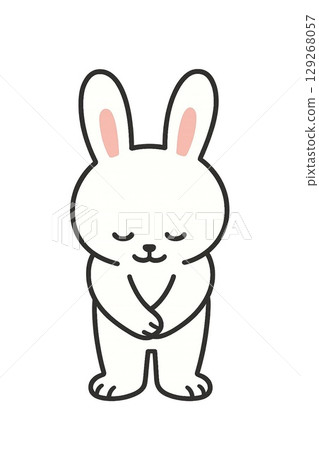 兔子鞠躬 - 線條畫/白色背景 - 生成式人工智慧 129268057