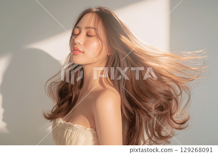 Women with beautiful hair: Hair quality improvement "AI generated images" 129268091
