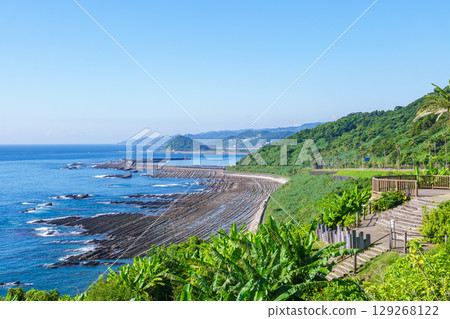 Miyazaki Prefecture Nichinan Coast: Oni no Sentakuita (Devil's Washboard) as seen from Phoenix Roadside Station 129268122