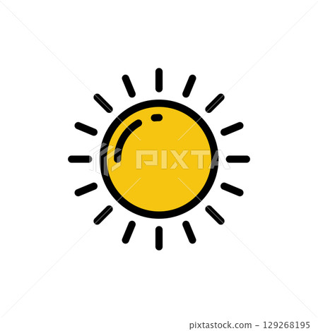 Yellow sunshine and solar glow, sunrise or sunset. Decorative circle full sunlight Yellow sunshine and solar glow, sunrise or sunset. Decorative circle full sunlight 129268195