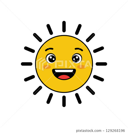 Cute yellow sun cartoon isolated on white background Cute yellow sun cartoon isolated on white background 129268196