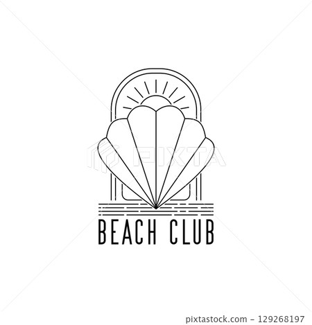 Bohemian linear beach club logo, geometric abstract design elements for decoration Bohemian linear beach club logo, geometric abstract design elements for decoration 129268197