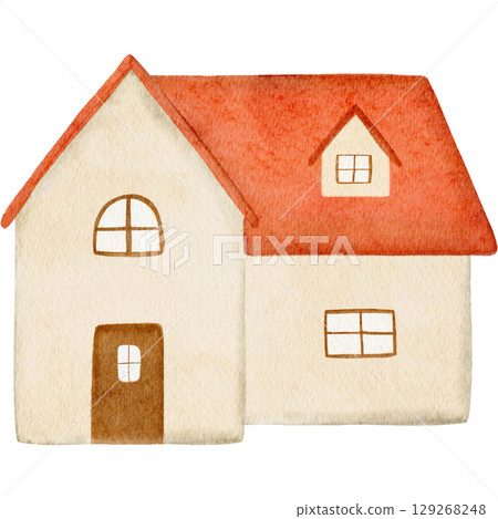 Cute watercolor house illustration 129268248