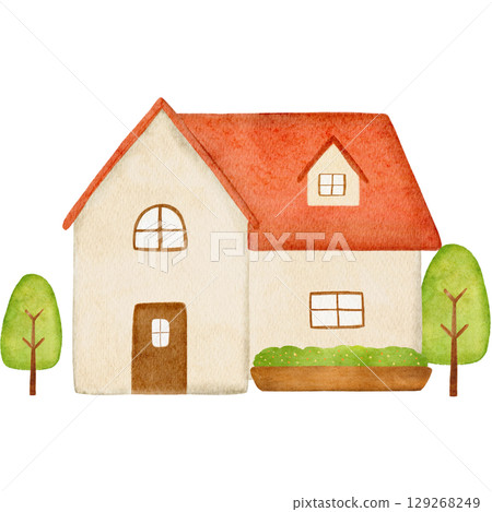 Cute watercolor house illustration 129268249