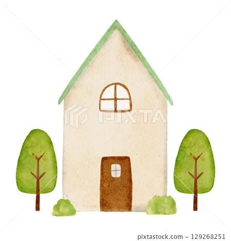 Cute watercolor house illustration Cute watercolor house illustration 129268251