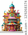 an AI Image Generator, Colored Cartoon Building With Whimsical Architecture and Creative Details 129268374