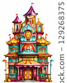 an AI Image Generator, Colored Cartoon Building With Whimsical Architecture and Creative Details 129268375