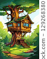 an AI Image Generator, Enchanting Treehouse Retreat With Wooden Details 129268380