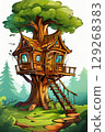 an AI Image Generator, Enchanting Treehouse Retreat With Wooden Details 129268383