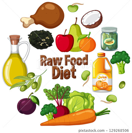 Colorful Raw Food Diet Vector Illustration 129268506