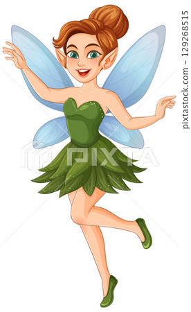 Charming Fairy with Green Dress and Blue Wings Charming Fairy with Green Dress and Blue Wings 129268515