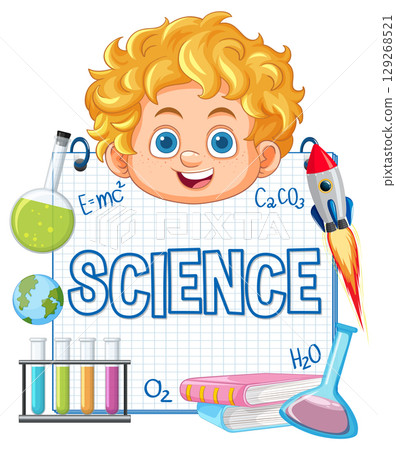 Curly Haired Child Surrounded by Science Elements Illustration 129268521