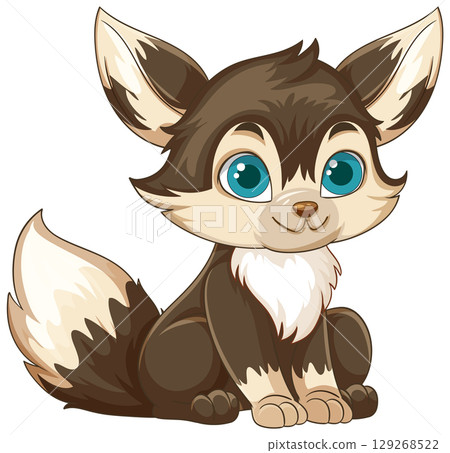 Adorable Cartoon Fox with Big Blue Eyes 129268522