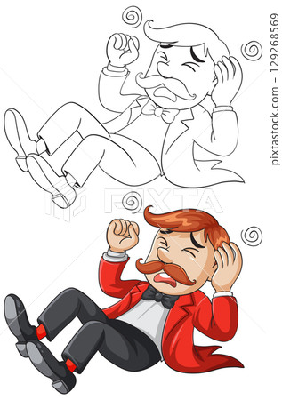 Cartoon Man in Red Suit Dizzy and Falling 129268569