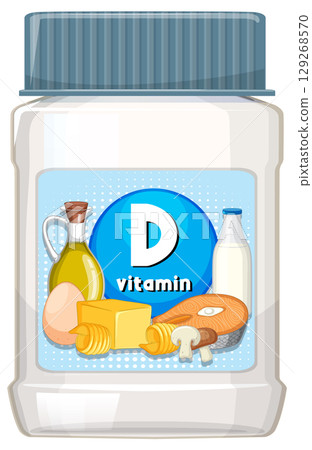 Vitamin D Supplement Bottle With Food Sources Illustration 129268570