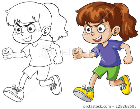 Energetic Child Running in Colorful Vector Style 129268595