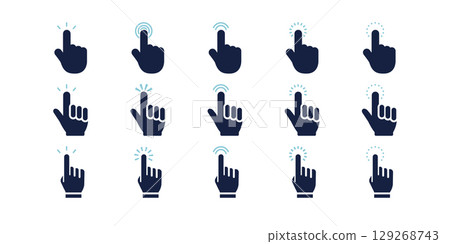 Tap/Click Finger Icon Set (Silhouette/Simple) | Vector 129268743