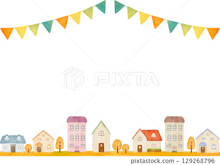 Illustration of the cityscape drawn in watercolor 129268796